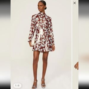 Tanya Taylor Burgundy and Silver Floral Mini Dress